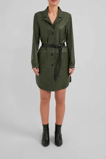 Women's Khaki Premium Leather Coat