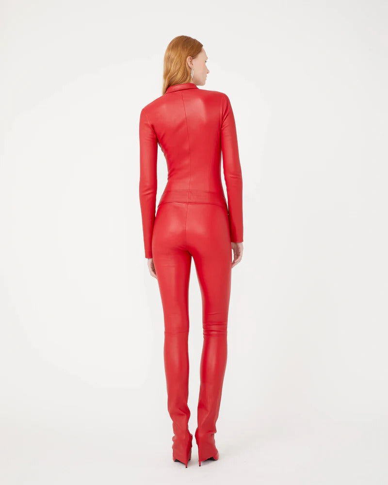 Women's Red Leather Jumpsuit