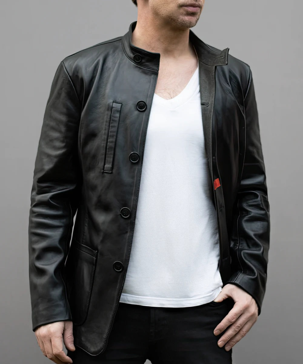 Men’s Black Leather Blazer