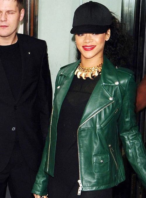 Rihanna Green Leather Jacket