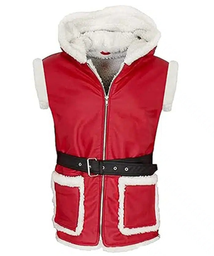 Santa Claus Christmas Red Hooded Leather Vest