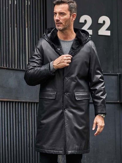 Mink Overcoat Long Fur Parkas Black Leather Jacket