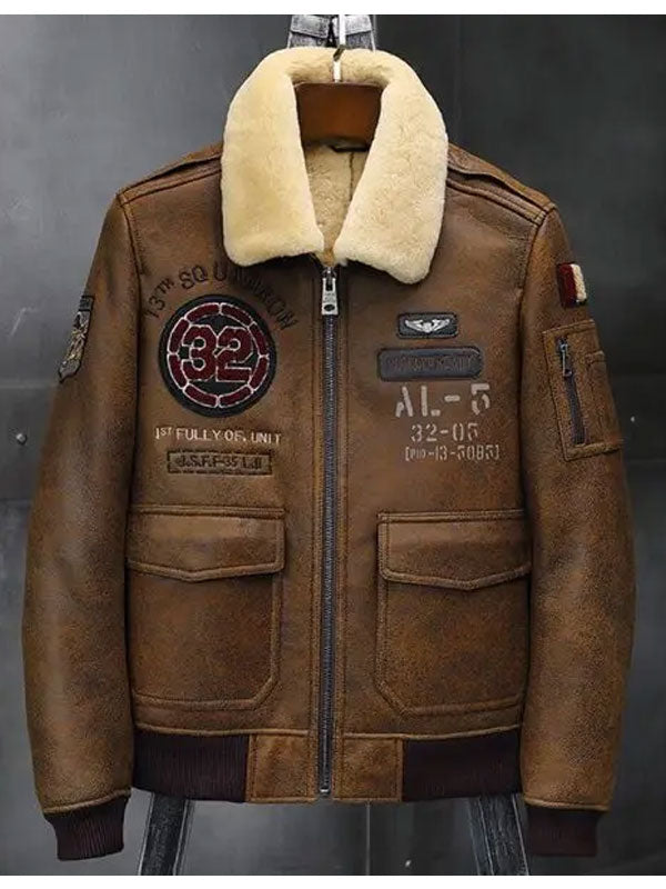 Men's B3 Flying Leather Coat Embroidered Bomber Jacket