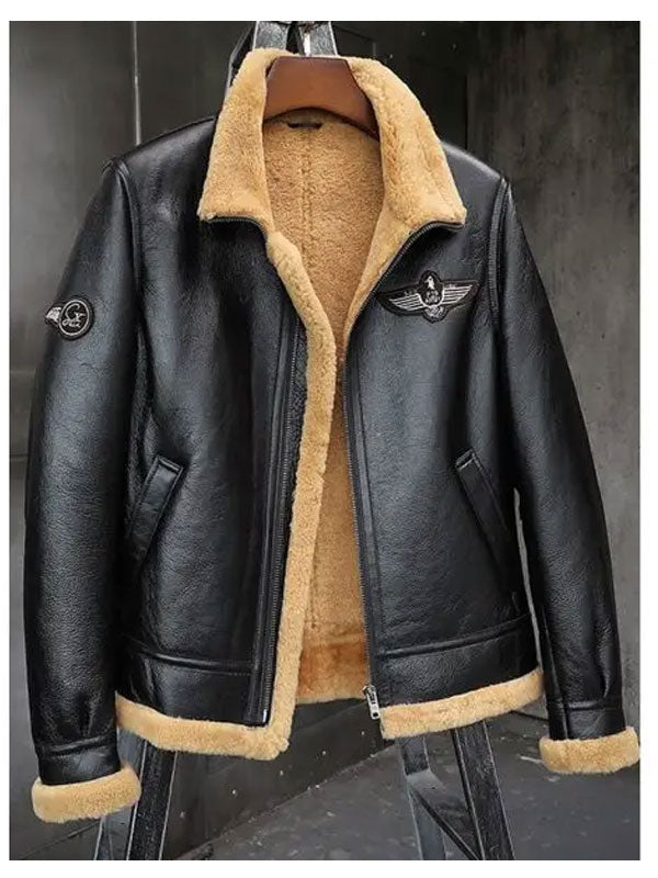 Men's Sheepskin Motorcycle Shearling Leather Bomber Jacket