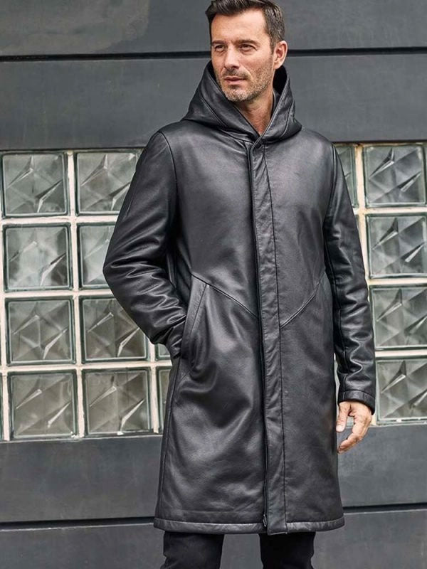 Oversize Black Leather Parkas Warm Down Jacket Winter Overcoat