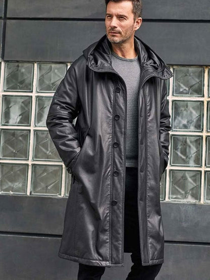 Leather Down Jacket, Long Winter Overcoat, Warm Oversize Outwear