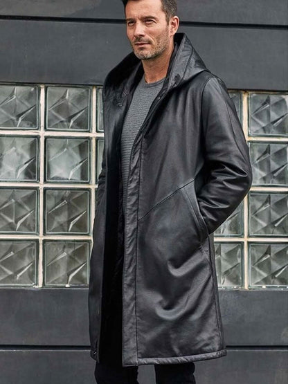 Oversize Black Leather Parkas Warm Down Jacket Winter Overcoat