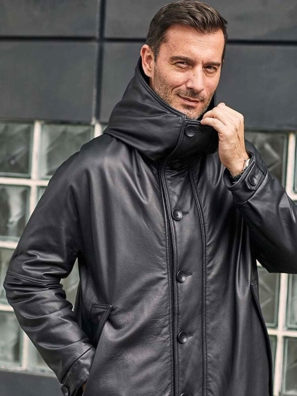 Leather Down Jacket, Long Winter Overcoat, Warm Oversize Outwear