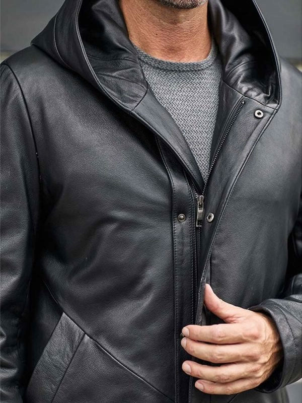 Oversize Black Leather Parkas Warm Down Jacket Winter Overcoat