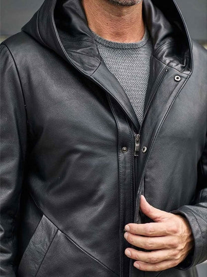 Oversize Black Leather Parkas Warm Down Jacket Winter Overcoat