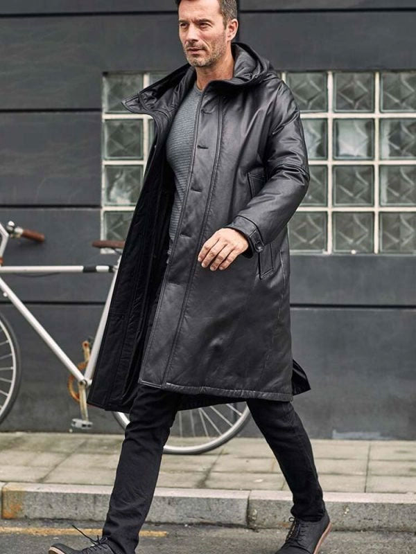 Leather Down Jacket, Long Winter Overcoat, Warm Oversize Outwear