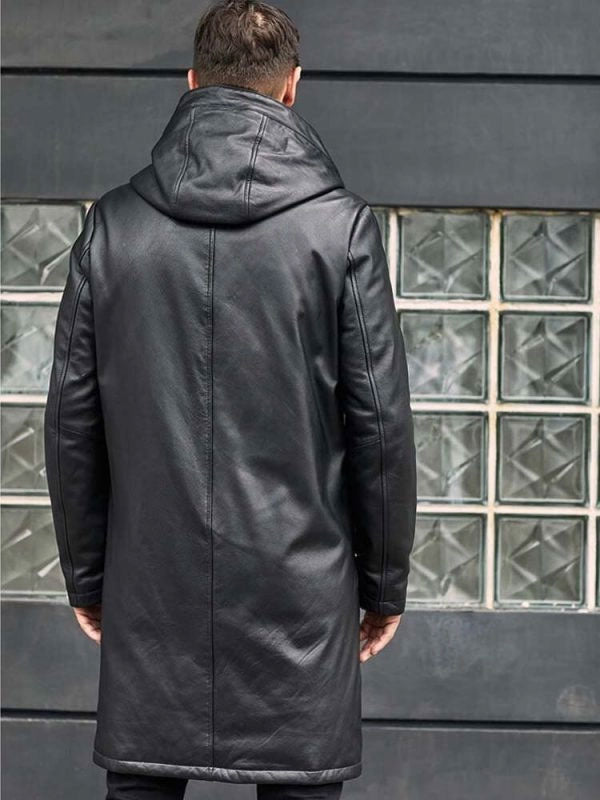 Oversize Black Leather Parkas Warm Down Jacket Winter Overcoat