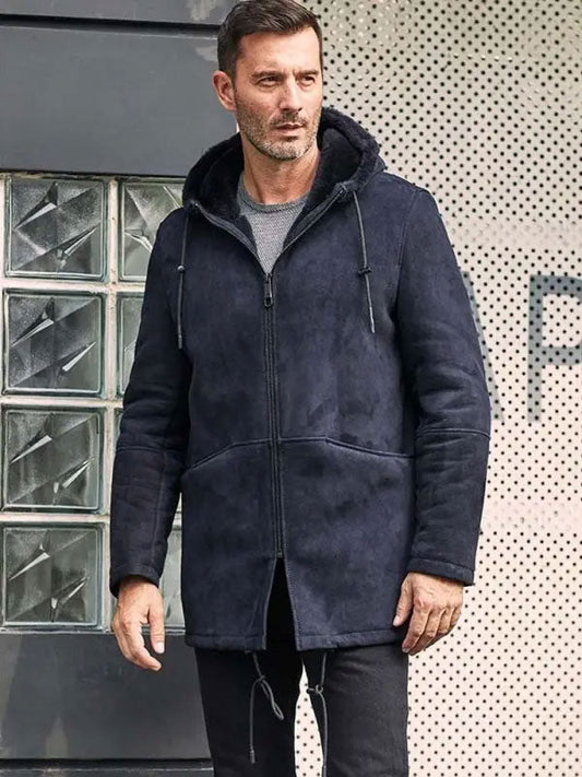 Men's Hooded Sheepskin Leather Parka