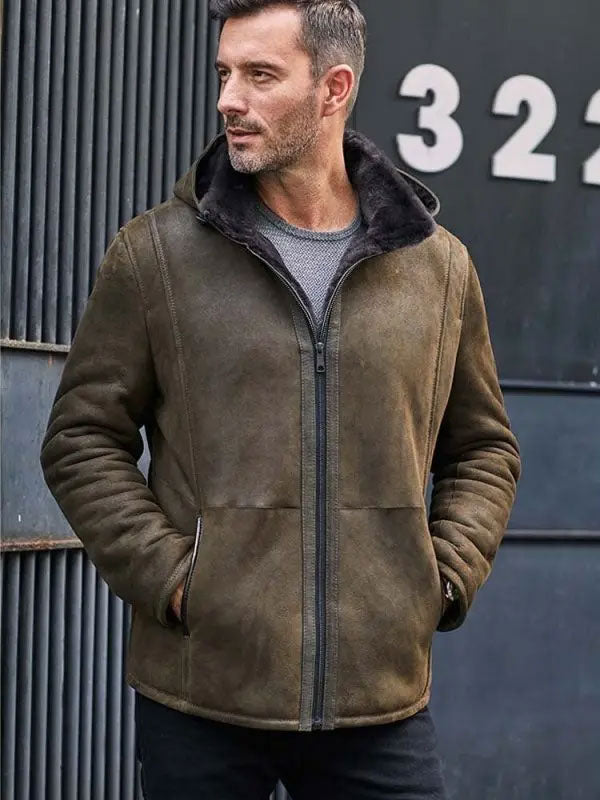 Men's Oversize Casual Short Leather Jacket with Removable Hooded Fur Coat