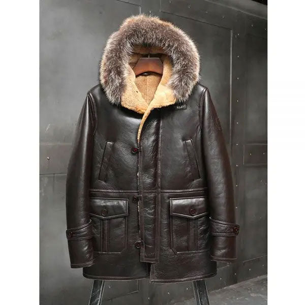 Mens B3 Leather Bomber Shearling Trench Coat