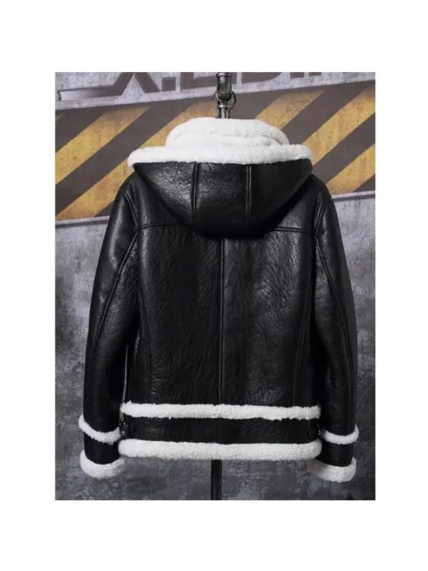 Men's Hooded Sheepskin Leather Bomber Jacket Short Coat