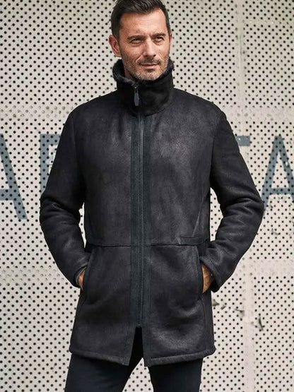 Men's Black Shearling Fur Leather Jacket