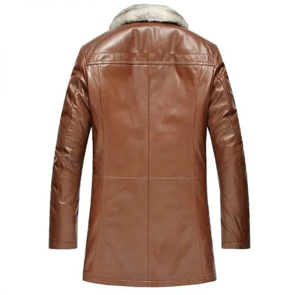 Men's Long Genuine Leather Sheepskin Jacket with Lambskin Liner