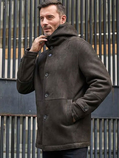 Men's Oversize Hooded Black Leather Mink Fur Coat Winter Parka