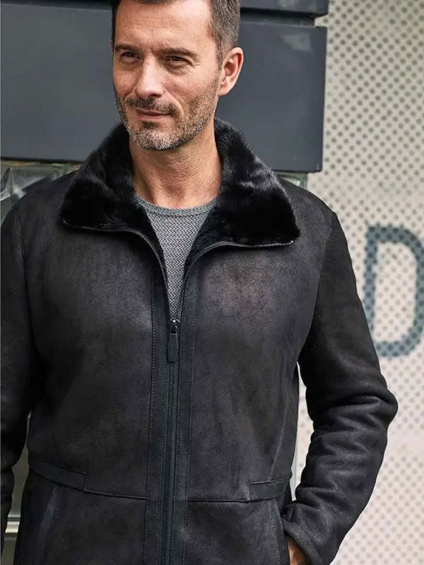 Men's Black Shearling Fur Leather Jacket