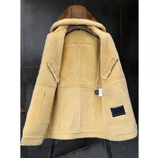 Sheepskin Coat Hooded Leather Jacket Fur Coat Mens Winter Coats Long Fur Jacket