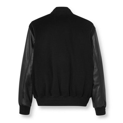 Men Black Varsity Leather Bomber Jacket