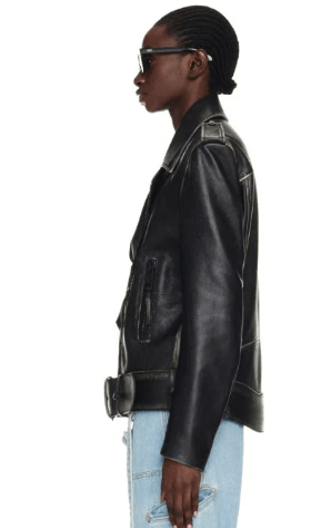 Stylish Women's Biker Vintage Leather Jacket - Classic Black Outerwear