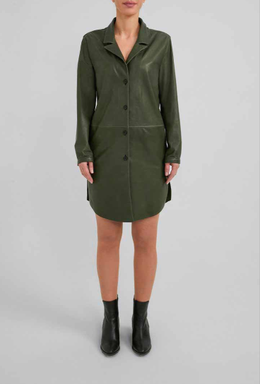 Women's Khaki Premium Leather Coat