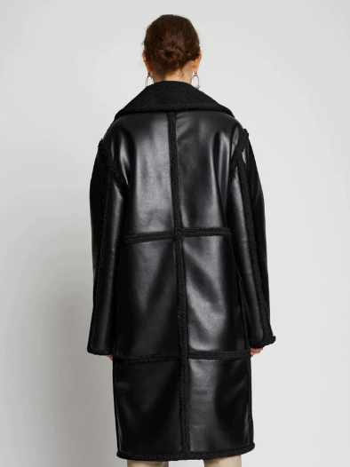 Women's Sheepskin Fur Leather Trench Coat in Black