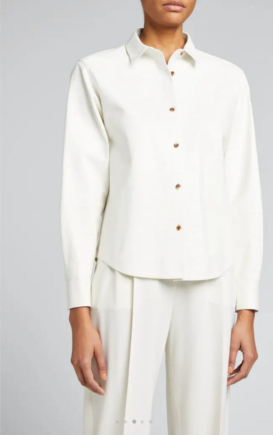 Women's White Short Leather Shirt - Chic & Versatile