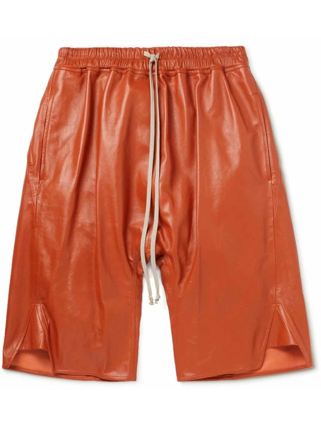 Side Gusset Brown Leather Shorts for Women