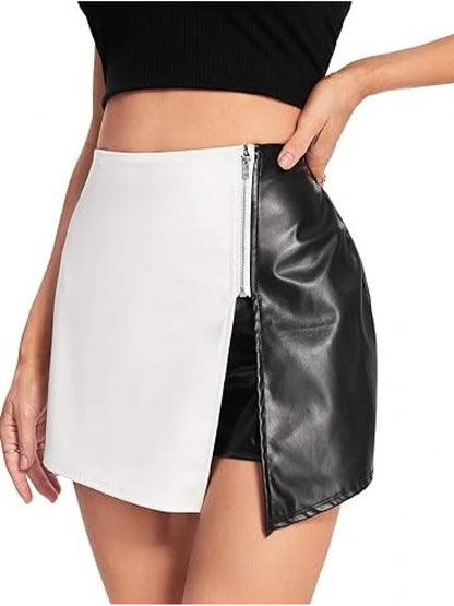 Chic Skirt-Black and White Leather Shorts