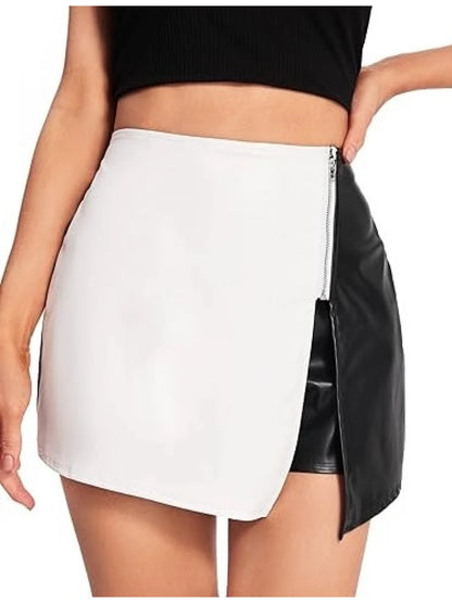 Chic Skirt-Black and White Leather Shorts