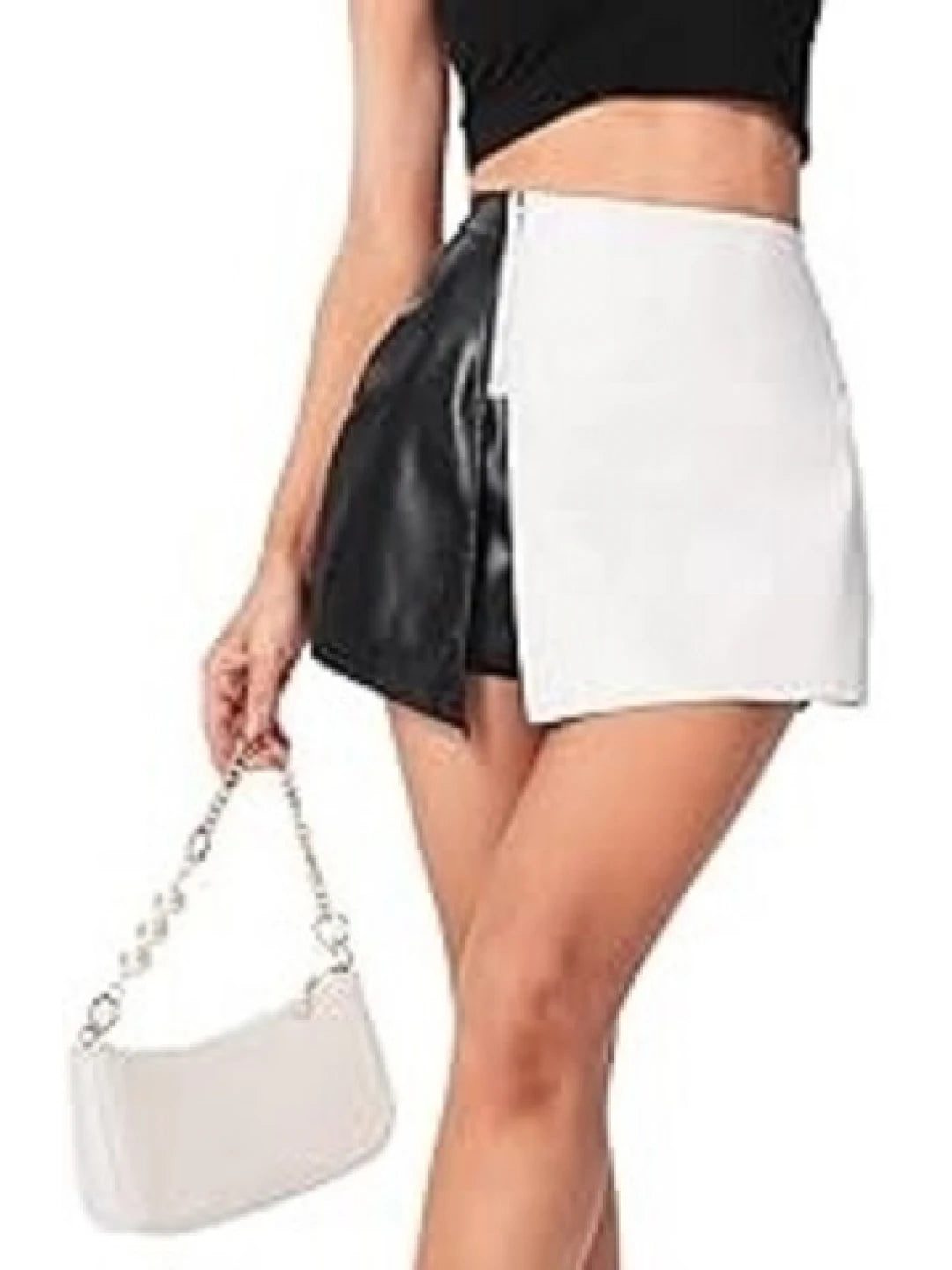 Chic Skirt-Black and White Leather Shorts