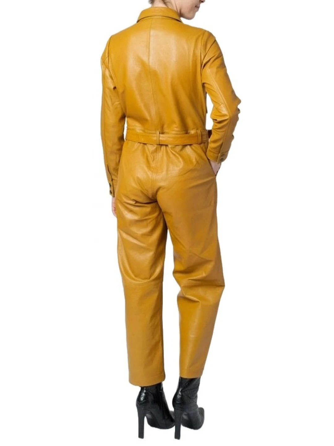 Women's Yellow Leather Jumpsuit