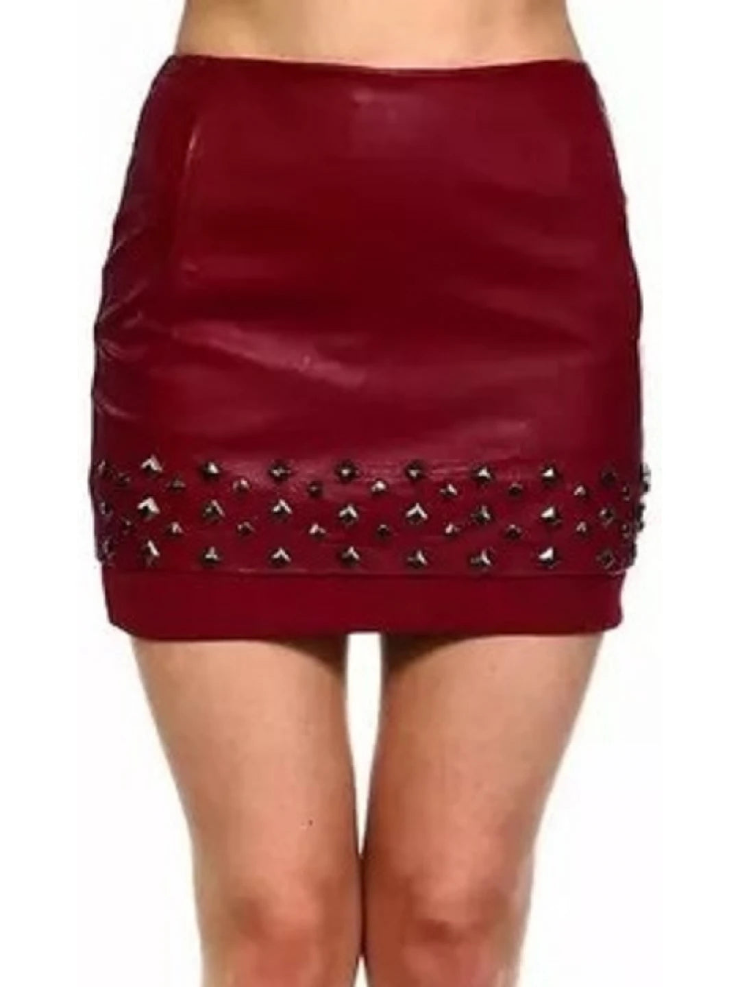 Studded Burgundy Leather Mini Skirt