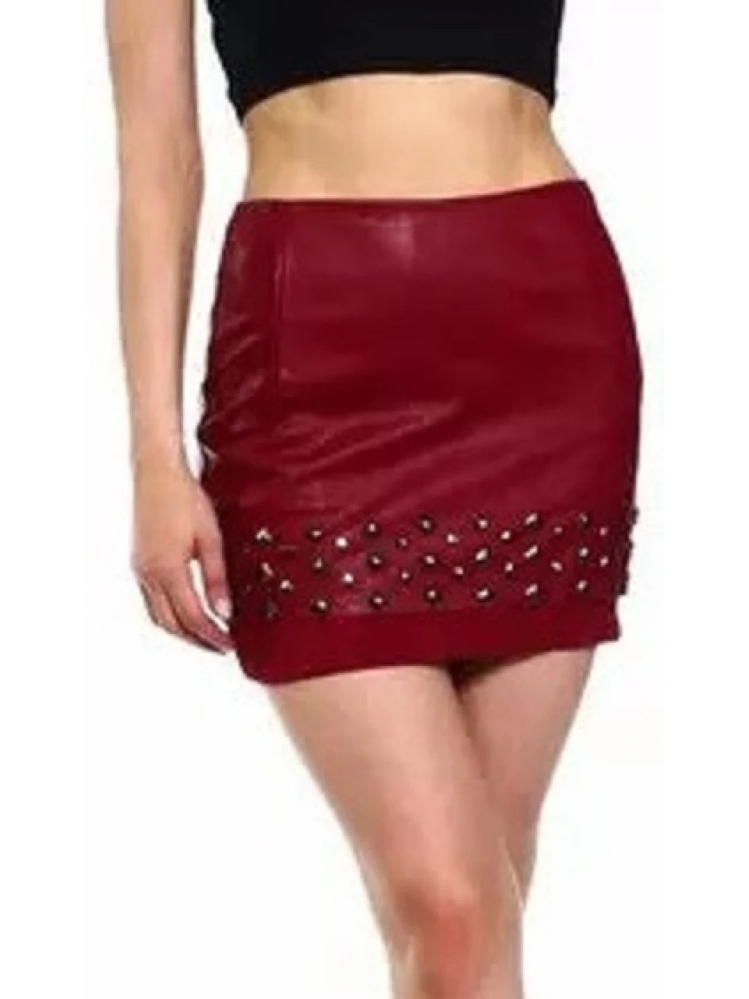 Studded Burgundy Leather Mini Skirt