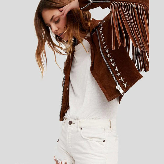 Studded Fringe Suede Leather Jacket