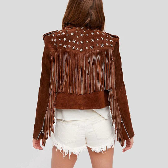 Studded Fringe Suede Leather Jacket