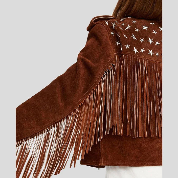 Studded Fringe Suede Leather Jacket