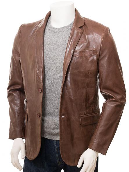 Men's Brown Leather Blazer