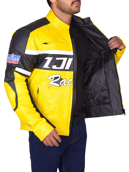 Black & Yellow Biker Leather Jacket