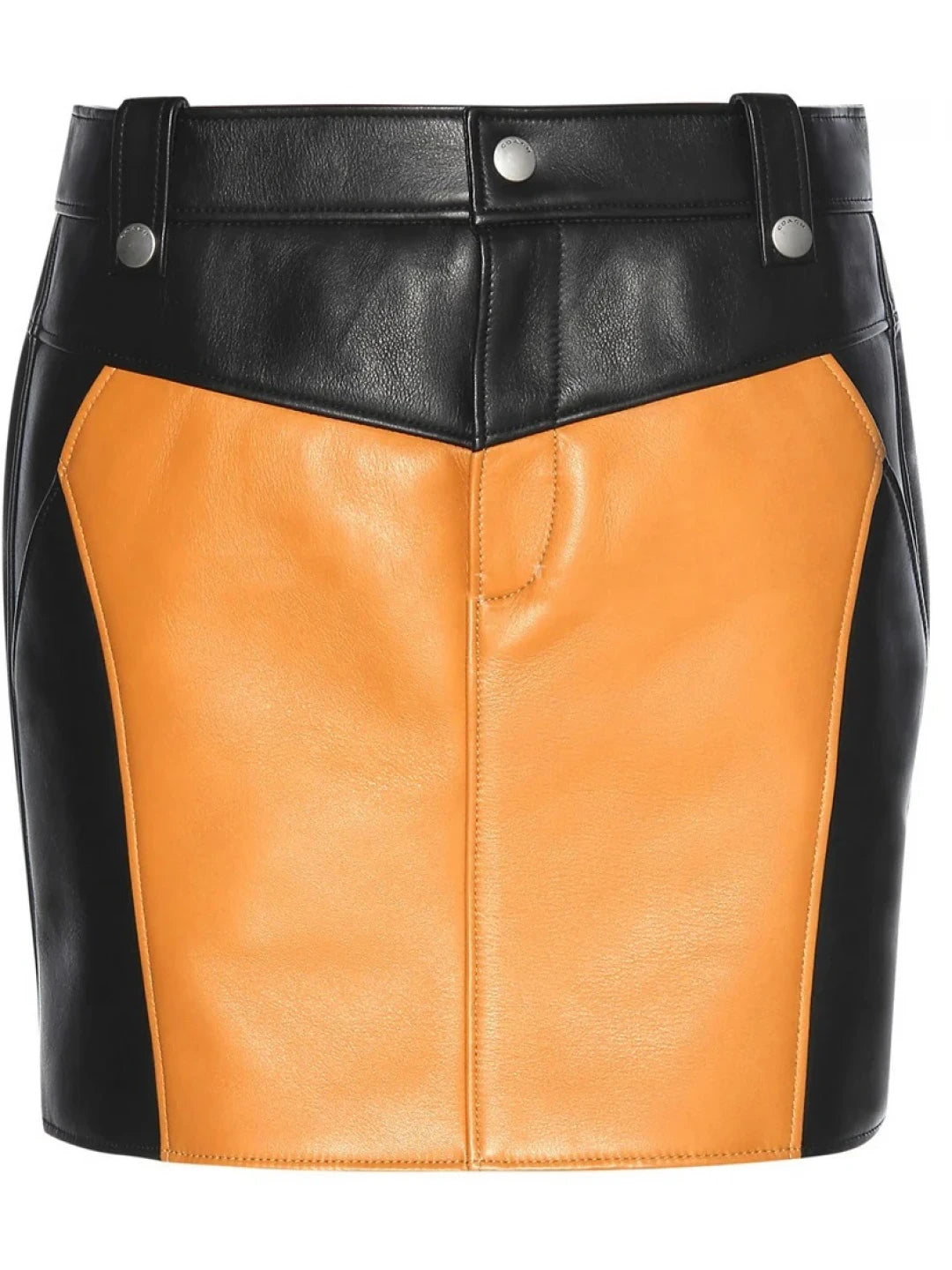 Two-Tone Black and Tan Leather Mini Skirt for Women

