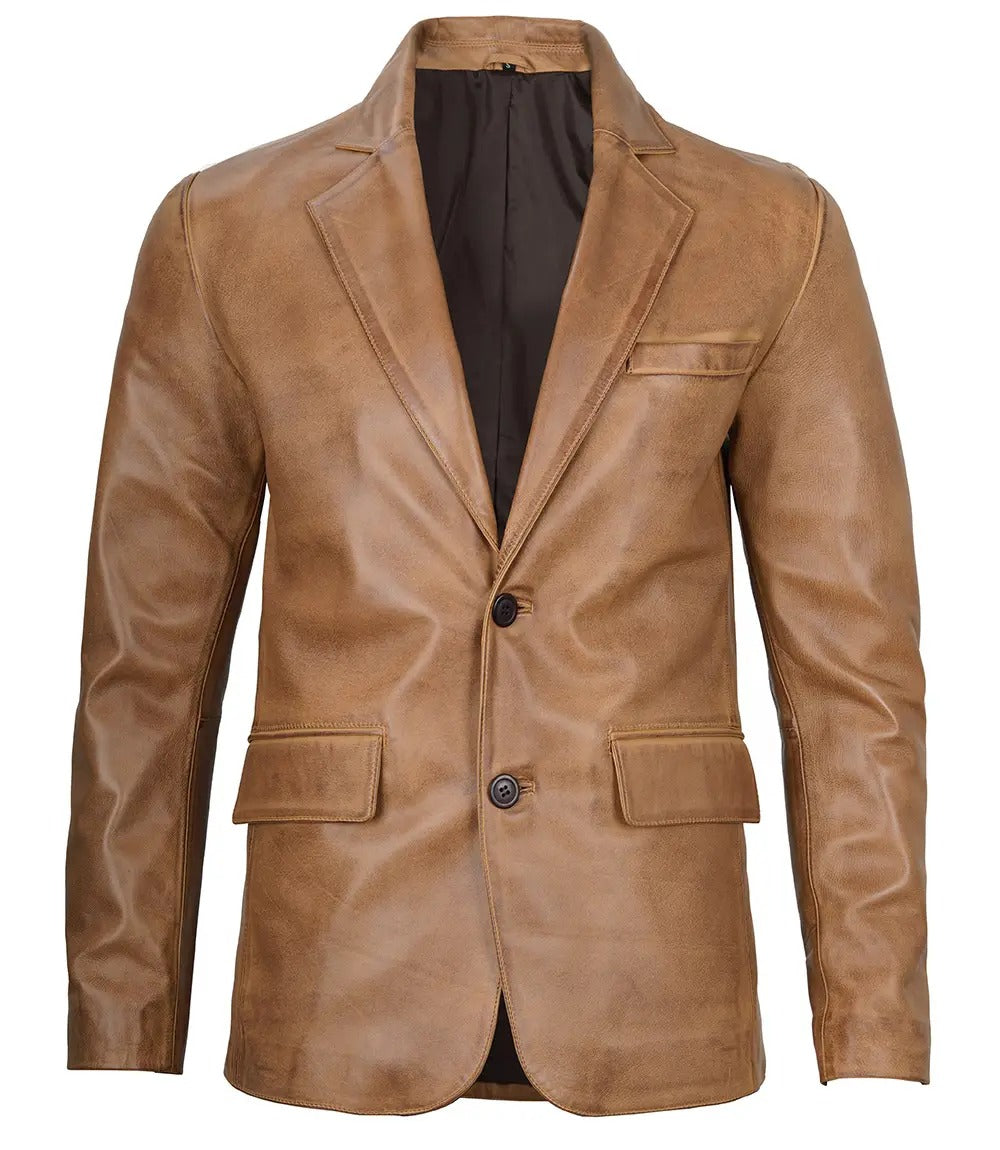 Men’s Elegant Brown Leather Blazer