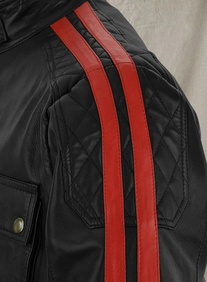 Vin Diesel's White Leather Jacket with Red Stripes