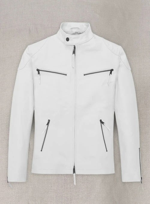 Sleek Designer White Leather Jacket