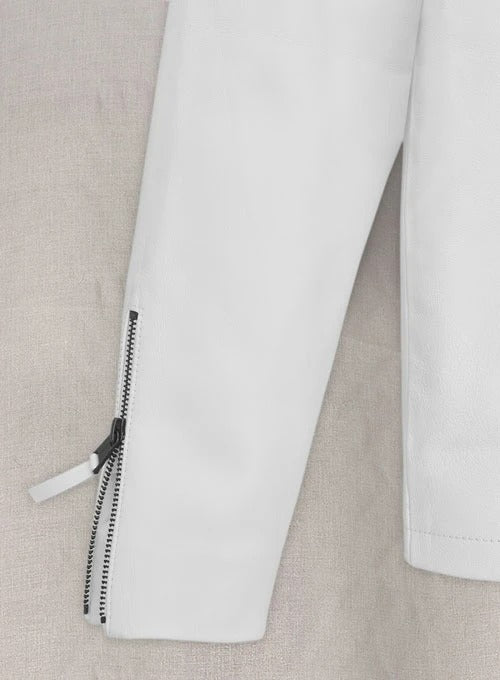 Sleek Designer White Leather Jacket