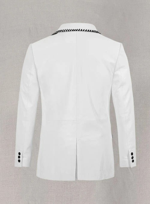 White Leather Blazer with Black Stripes