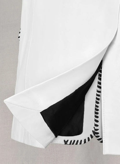 White Leather Blazer with Black Stripes