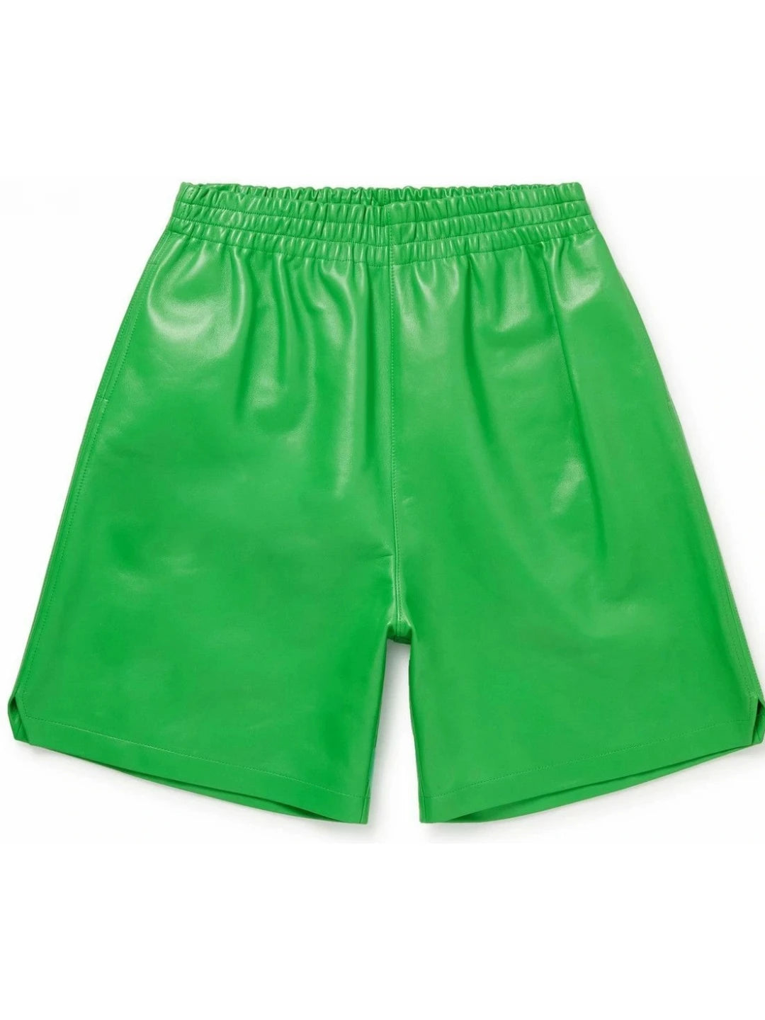 Wide Leg Green Leather Shorts for Women